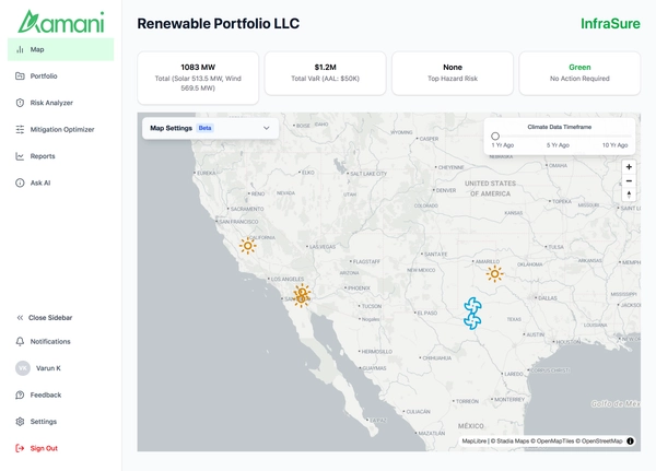 Tablet displaying an energy management software interface with a map.